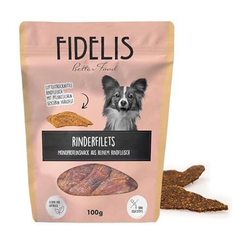 Fidelis - Runderfilet strips voor honden 100 g - aan de lucht gedroogde hondenlekkernijen van 100% natuurlijke grondstoffen - hondenlekkernijen als snack voor tussendoor