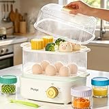 Electric Food Steamer for Cooking, 2-Tier Rapid Egg Cooker, Stackable Steam Cooker for Baby Food, Meal Prep, Quick Healthy Cooking for Vegetables, BPA-Free, 30-Min Timer, 3 Containers&1 Spoon Included