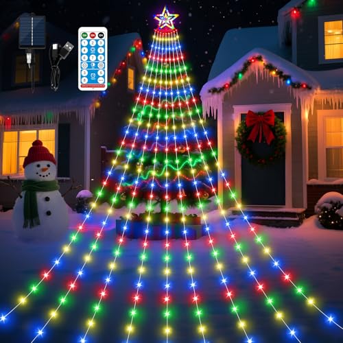 Solar Christmas Decorations Tree Lights Outdoor, 18.37ft 532LED Waterfall String Lights with 8 Modes...
