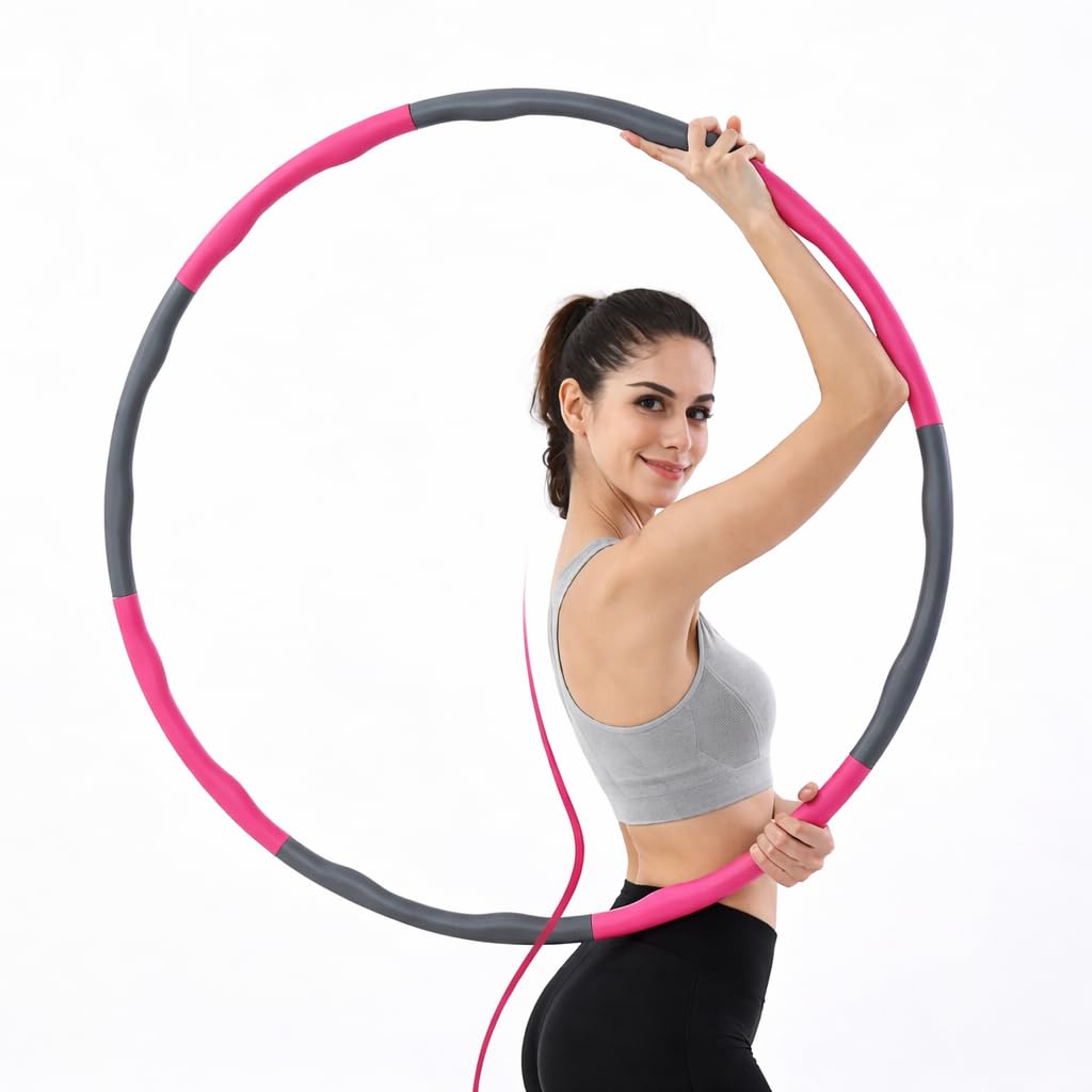 1 KG Weighted Hula Hoop for Adults Fitness Hula Hoop Weight Loss Equipment Hoola Hoops Infinity Exercise Hoops Gym Workout 8 Piece Foam Padded Hoola Ring (1KG Hula Hoop)