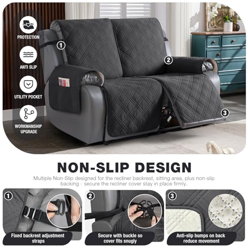Image of TAOCOCO 100% Waterproof Oversized Loveseat Recliner Cover, Non Slip Split Couch Covers for Reclining Loveseat with Elastic Straps for Kids Pets(Oversized 2 Seater, Charcoal Gray)