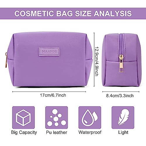 Small Makeup Bag MAANGE Travel Cosmetic Bag Makeup Pouch PU Leather Portable Make up Bag Versatile Zipper Makeup Bag for Women (Purple) - Image 3