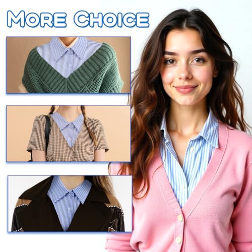 Blue Striped Detachable Collar Shirt Fake Collar Detachable Blouse Detachable Half Blouse Shirts Women Ruffle Mock Neck Dickey Half Blouse False Collar for Lady Men4
