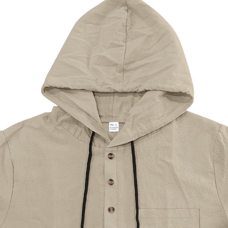 Men's Casual Linen Blend Shirt Short Sleeve Hooded Pullover 1/4 Button Henley Shirt for Vacation and Daily Wear3