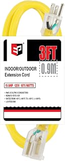 EP 3 ft Lighted Outdoor Extension Cord - 12/3 SJTW Heavy Duty Yellow Extension Cable with 3 Prong Grounded Plug - 15AMP Power Cord for Lawn, Garden, Appliances