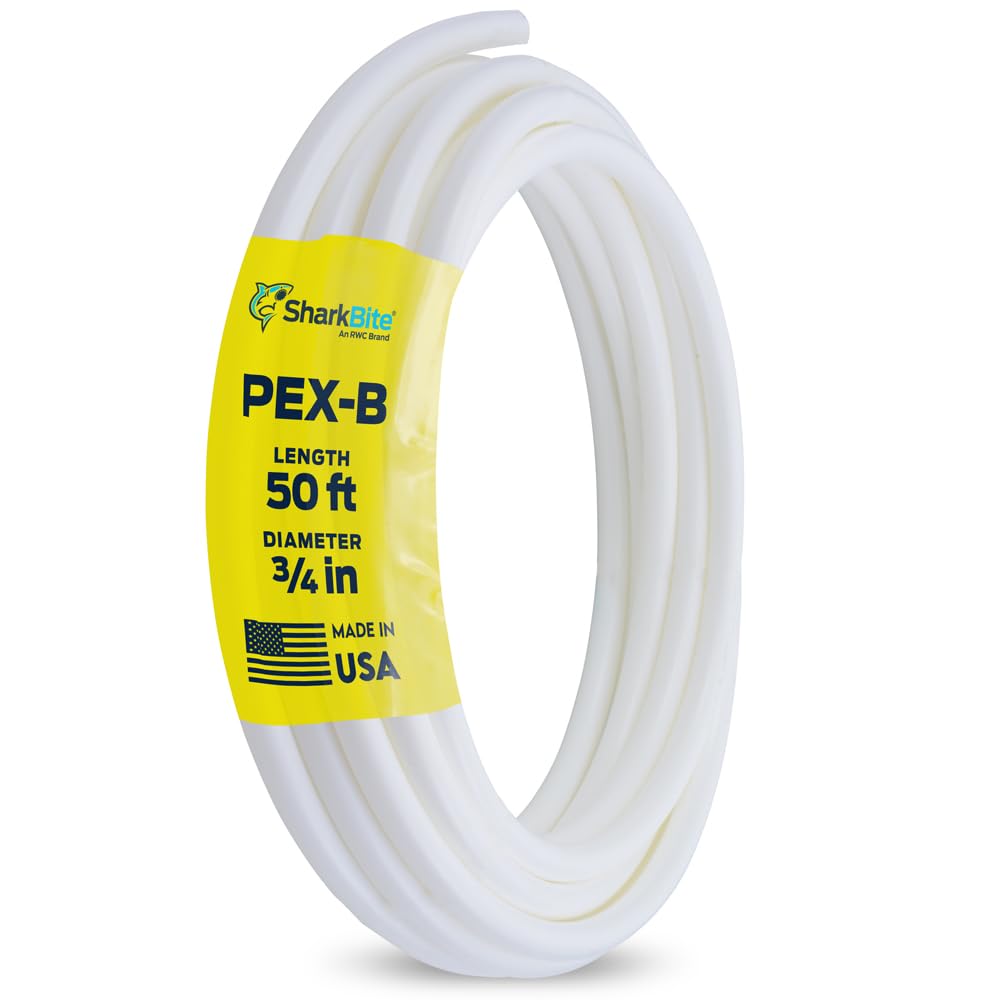 SharkBite 3/4 Inch x 50 Feet White PEX-B, PEX Pipe Flexible Water Tubing for Plumbing, U870W50