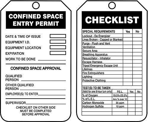 Accuform 10 mil PF Cardstock, Confined Space Entry Permit Permit Tag, 5-3/4