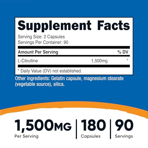 Image of Nutricost L-Citrulline 1500mg, 180 Capsules - 750mg Per Capsule, Gluten Free, Non-GMO, Packaging May Vary