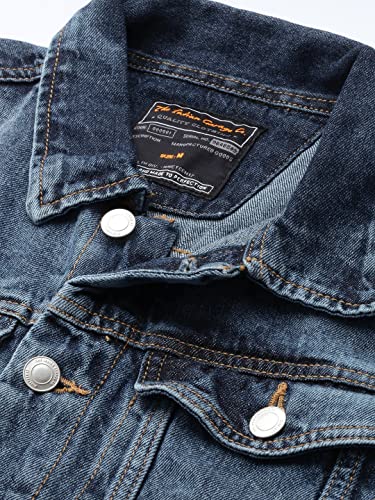 Image of The Indian Garage Co Men Blue Slim Fit Solid Denim Trucker Jacket
