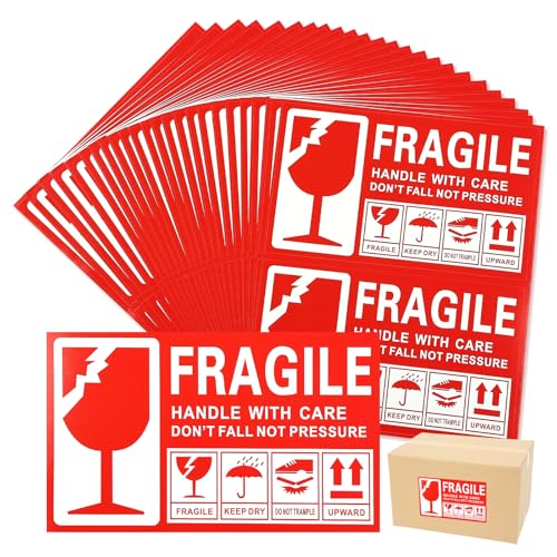 Fragile Aufkleber 100 Stück Große Warnetiketten 15 x 9 cm Vorsicht Zerbrechlich Aufkleber Selbstklebend Paketaufkleber Handle with Care für Pakete Kartons Koffer Transport