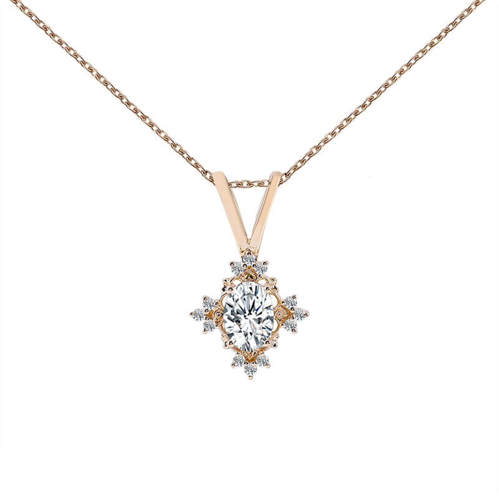 Collar con colgante para mujer, colgante en forma de flor de oro amarillo de 18 quilates con collar ovalado de moissanita, Moissanita
