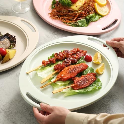 Image of Eco Friendly & Reusable Wheat Straw Plate Set for Sushi, Snacks, Cake, Meat & Appetizers, Vinegar, Wasabi, More Seasoning Dish Dishwasher & Microwave Safe Dinnerware (34cm, Random, Set of 2)