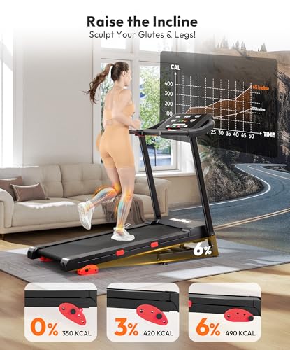 Image of THERUN Home Treadmill with Incline 15% Auto Adjust, 3.0 HP Treadmill with LED Strip, Heart Rate Monitoring Incline,16.5 inch Wider Running Belt