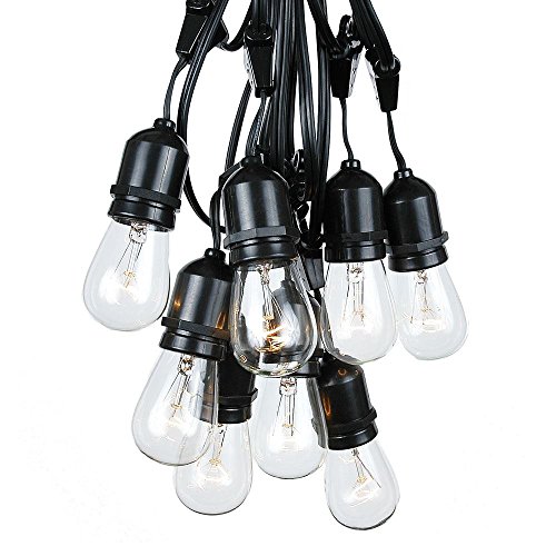 Limited Discount 100 Foot S14 Edison Outdoor String Lights – Suspended - Commercial Grade - Backyard Garden Gazebo – Cafe Market String Lights – Vintage Patio String Lights – Black Wire - 50 Clear S14 Bulbs