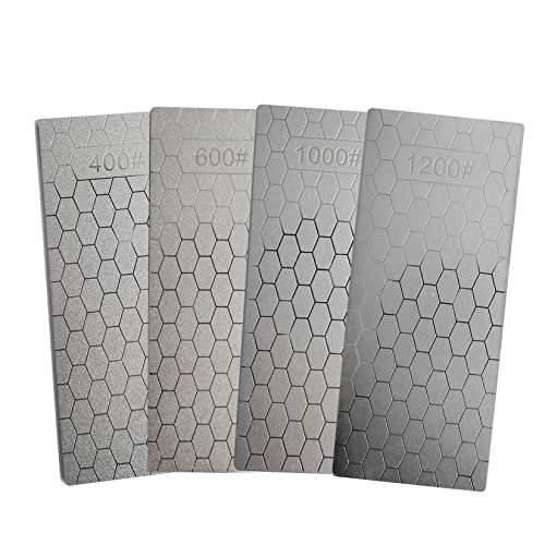 Diamond Sharpening Stone, 4PCS Knife Sharpening Stone Whetstone Honeycomb Surface Diamond Sharpener Plate with Non-Slip Base for Kitchen Sharpening Dull, Blunt or Tired Edges(400/600/1000/1200 Grit)