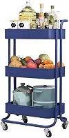 Carrinho Organizador Multiuso 3 Prateleiras Com 4 Rodinhas (Azul)