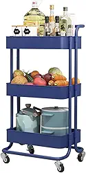 Carrinho Organizador Multiuso 3 Prateleiras Com 4 Rodinhas (Azul)