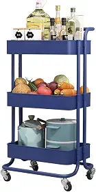 Carrinho Organizador Multiuso 3 Prateleiras Com 4 Rodinhas (Azul)