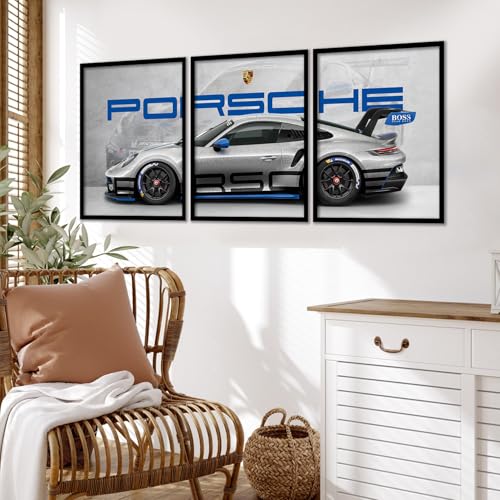 Image of ARTELLY Big Porsche 911 GT3rs Sports Car Framed Wall Posters, Set of 3, Premium Framed Painting, Living Room Bedroom Decoration, Large Size Gift Item for Boys Room Decor (Porsche 1, 19x25 inch)