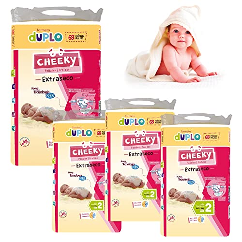 Cheeky Pañal Ultraseco - PREMIUM - Pack Ahorro - TODAS LAS TALLAS - Apto para pieles Atópicas (Talla 2 - de 3 a 6 kg.) 272 Uds.