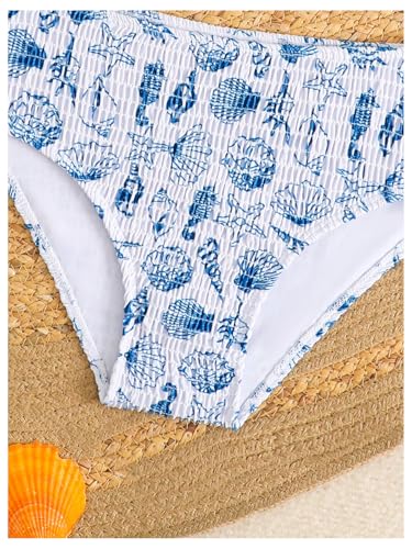 Girl's 2 Piece Bikini Set Seashell Printed Tankini Cute High Waisted Bathing Suits Spaghetti Strap Swimsuit4