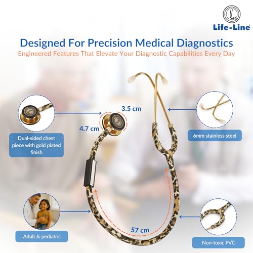 Image of LIFE LINE 'CHEETAH GOLD II' Stethoscope (Gold Plated Finish) | Dual Side Diaphragm Chest Piece for Adult and Pediatric | Suitable for Doctors and Students