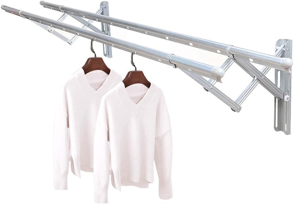 Wall Mounted Clothes Washing Cloth Line Extendable Folding Towel Rack Bar for Bathroom Indoor Outdoor/4Rails (2Rails)