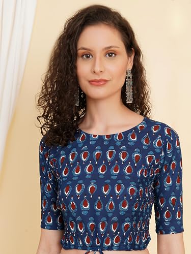 Image of Yash Gallery Women's Cotton Zig-Zag Printed Regular Regular Fit Short Sleeve Blouse