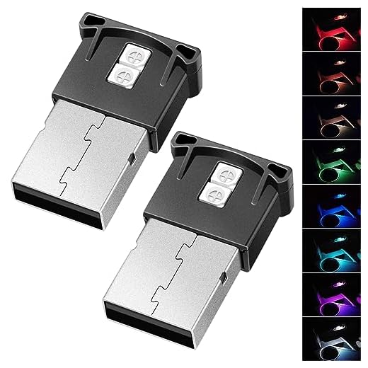 (Qty: 2) Mini USB LED Light, RGB Car LED Interior Lighting Kit, DC5V Smart USB LED Atmosphere Light, Laptop Keyboard Light Home Decoration Night Lamp (Color: Adjustable Brightnes, 8 Color Change)