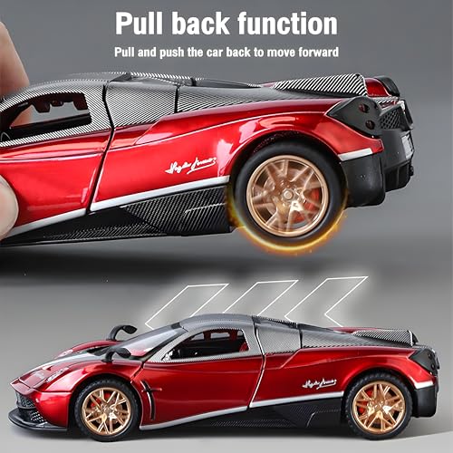 Image of 1:32 Scale Pagani Die-Cast Model Car - Alloy Metal Body Toy Car with Openable Doors, Pullback Action, Light & Sound Effects (Pagani Red)