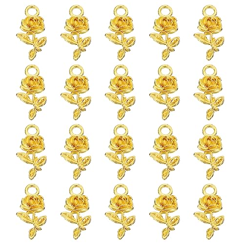 PATIKIL Rose Charm, 50Pcs Mini Rose Flower Pendant Charm Bulk Vintage Metal Designer DIY for Making s s Wedding Crafts Gold