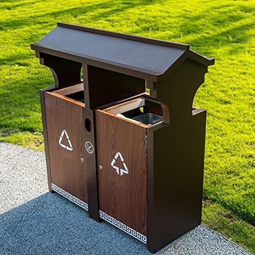 Abfalleimer für den Außenbereich, antiker Mülleimer für den Außenbereich, Metall-Mülleimer für den Außenbereich mit Holzmaserung, eingebauter Aschenbecher, Street Park-Mü – Bild 6