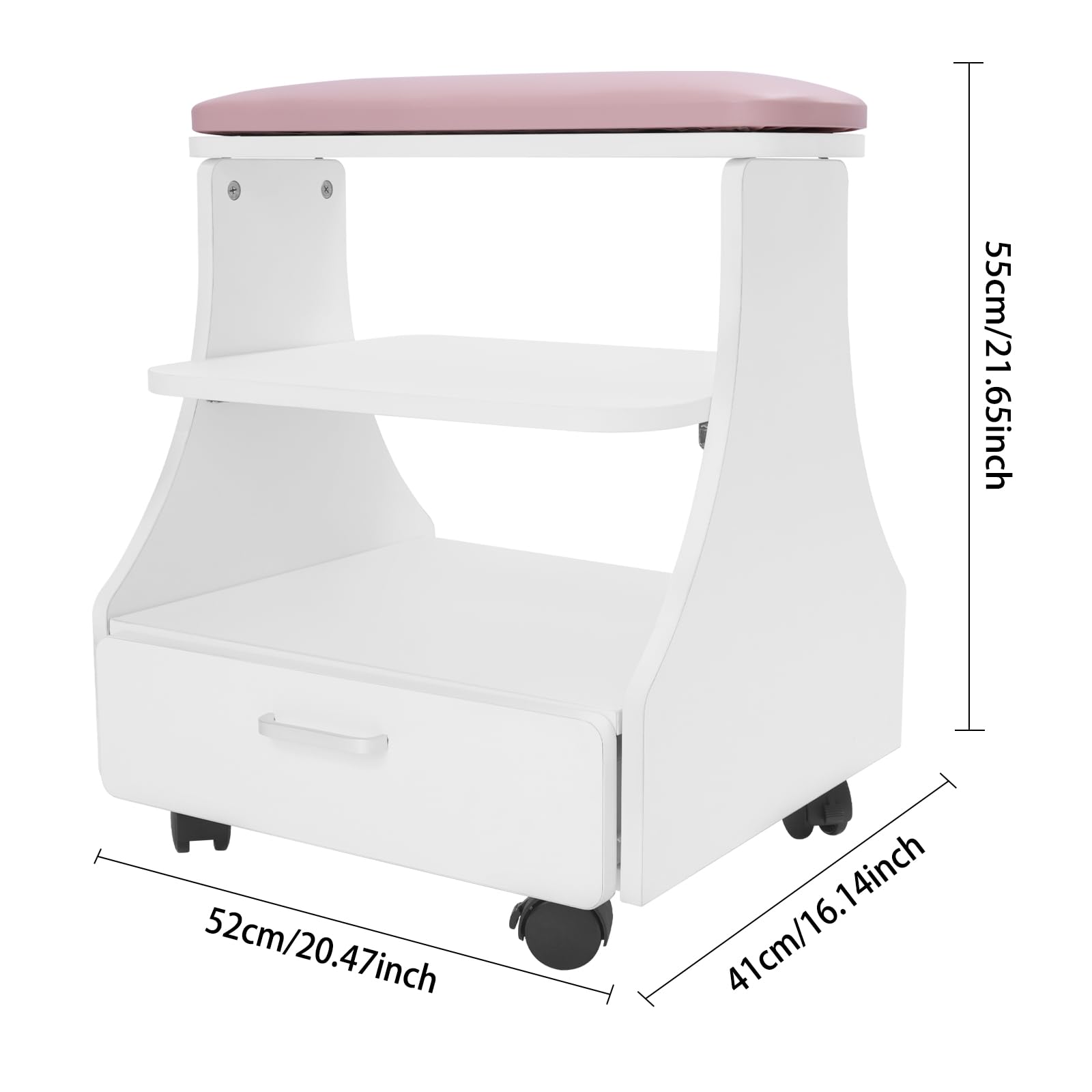 Chariot de service coiffure 3 niveaux 50 kg roulettes rose 52x41x55 cm manucure pédicure