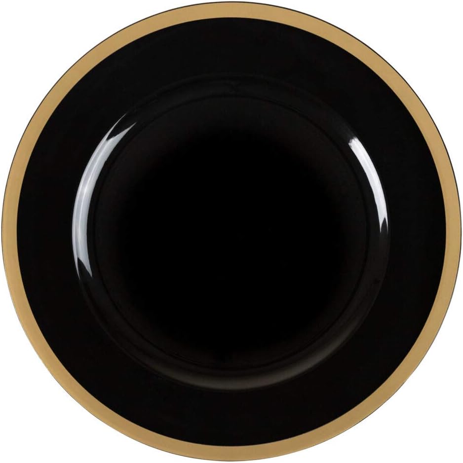 Black with Gold Rim Chargers - 13" - Case Pack of 48 - For Weddings, Parties & Events