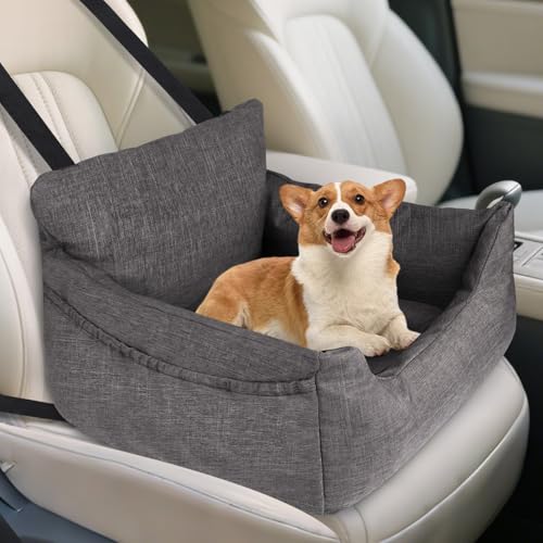 Ezvsevuo Seggiolino Auto per Cani di Piccola Taglia, 54x52x35cm - Cuccia Cane in Tessuto Oxford con Cuscino Staccabile & Lavabile, Guinzaglio di Sicurezza a Clip, Tasche Portaoggetti, Grigio