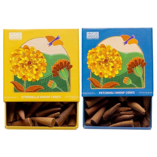 Image of Natural Incense Fragrance Citronella and Patchouli Dhoop Cones with Holder (80 pcs) | Havan for Pooja, Home & Festivals I Natural Guggal /Loban Original |Pack of 2 (40 Cones /Pack)