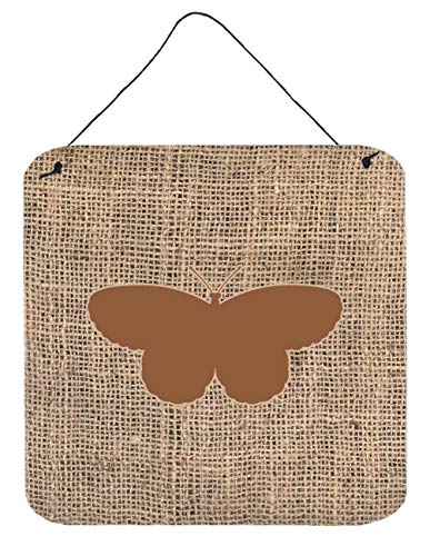 Caroline's Treasures BB1052-BL-BN-DS66 Butterfly Burlap and Brown BB1052 Wall or Door Hanging Prints Aluminum Metal Sign Kitchen Wall Bar Bathroom Plaque Home Decor, 6x6, Multicolor