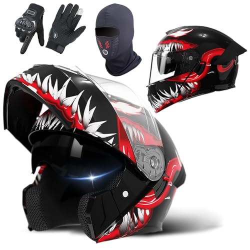 Casque De Moto Intégral Modulable Homologué ECE 22.06 avec Double Visière pour Adultes Hommes Et Femmes G,55-61CM