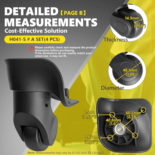 Kofferrollen Ersatzrollen Ersatzräder für Koffer Reparatur 360°Drehbare Koffer Ersatzrollen mit 4 Befestigungslöchern Luggage Wheels (H041-S-4)