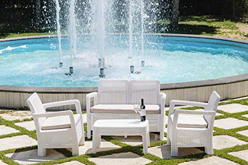 Keter Tarifa Lounge Conjunto de jardín o terraza Exterior 4 plazas y Mesa con Cojines incluidos, Resina con Acabado ratán Redondo, Color Blanco - imagen 2