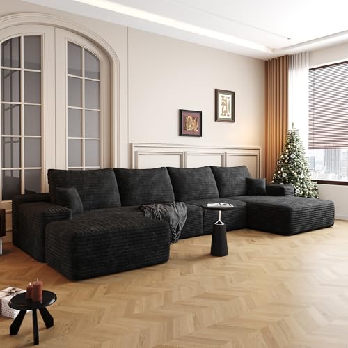 Image of 96 inch Sectional Couches for Living Room Cloud Couch Sofa with L-Shape Upholstered Boneless Couchs Modern Modular Sectional Couch with Chaise