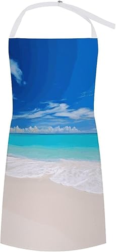 MUSM White Beach Tropical Sea ApronClassic Vintage Funny with Pockets Aprons,Adjustable Bib Waterdrop Resistant for Kitchen Cooking Restaurant BBQ