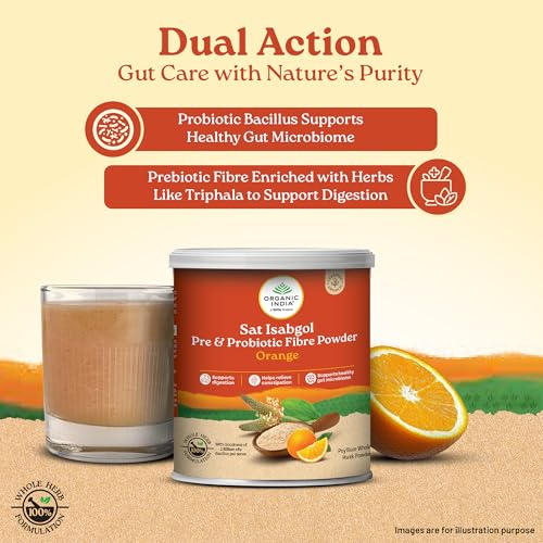 Image of A TATA Product- Organic India Sat Isabgol Pre & Probiotic Fibre Powder Orange, 100g