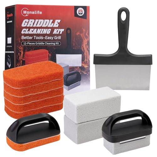 Griddle Cleaning Kit for Blackstone Accessories,Flat Top Grill Cleaning Kit Tools for Outdoor,Griddle Cleaner Brush Set with Grill Stone Cleaning Brick, Griddle Scraper&Scouring Pads