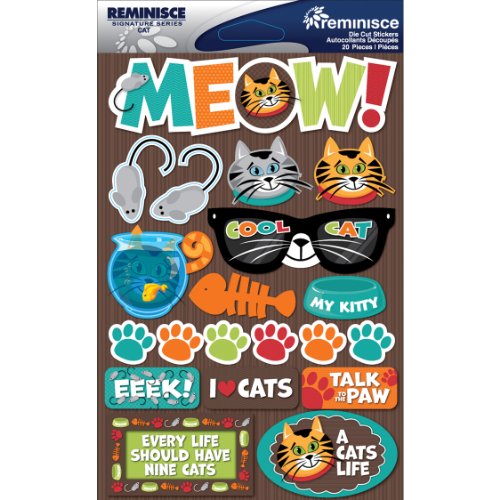 Reminisce Signature Dimensional Stickers, 4.5 by 6-Inch Sheet-Cat