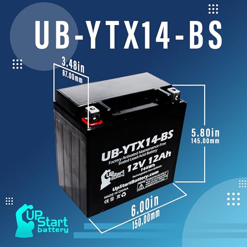 Replacement for 2006 Honda TRX350 Rancher 350 CC Factory Activated, Maintenance Free, ATV Battery - 12V, 12AH, UB-YTX14-BS