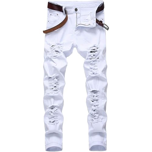 LZLER Mens Ripped Jeans,Distressed Destroyed Slim Fit Straight Leg Denim Pant with Holes