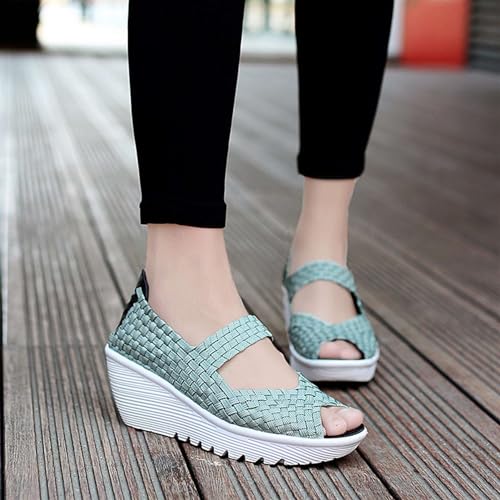 Women's Elastic Woven Pumps Mary Jane Shoes Platform Wedge Sandals Comfortable Walking Shoes4