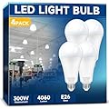 300W Equivalent LED Light Bulb, Super Bright 4060 Lumen 5000k Cool Daylight White A23 E26 Medium Base 33 Watt LED Bulb for Garage Warehouse Workshop Backyard Patio Street Supermarket, 4-Pack