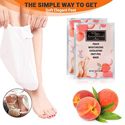 Karma Organic Foot Peel Mask Peach Moisturizing Exfoliating Foot Masks Feet Peeling Masks For Dry Cracked Feet, Remove Dead Skin & Calluses - Removes & Repairs Rough Heels, Dry Toe Skin (Pack Of 2) #TOP4